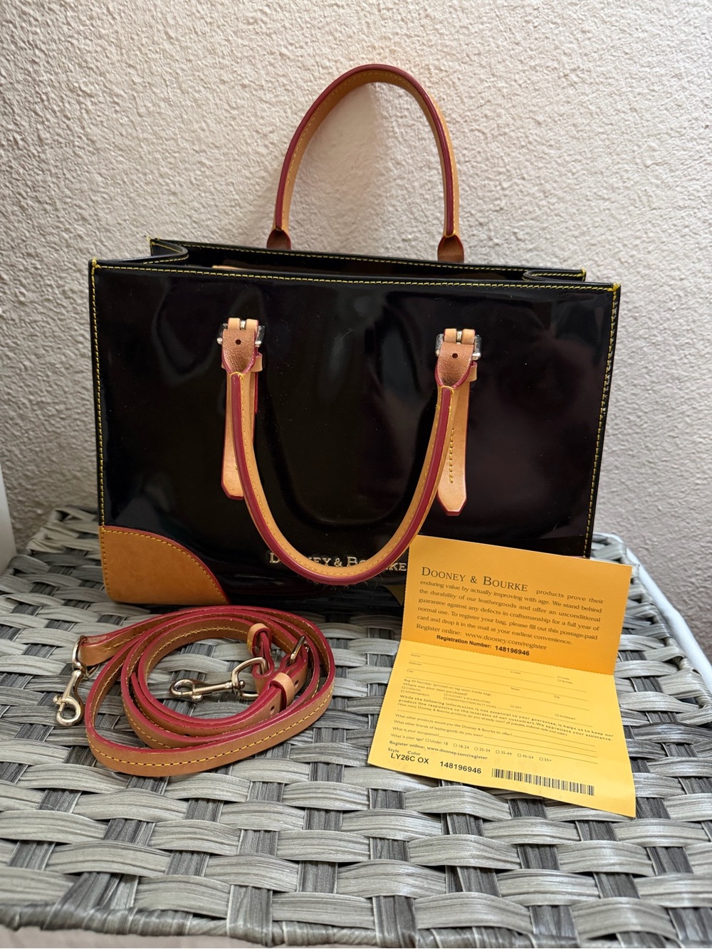Dooney & Bourke Janine Black Patent Leather Satchel Tote Bag w/ Leather Handles - Picture 15 of 15